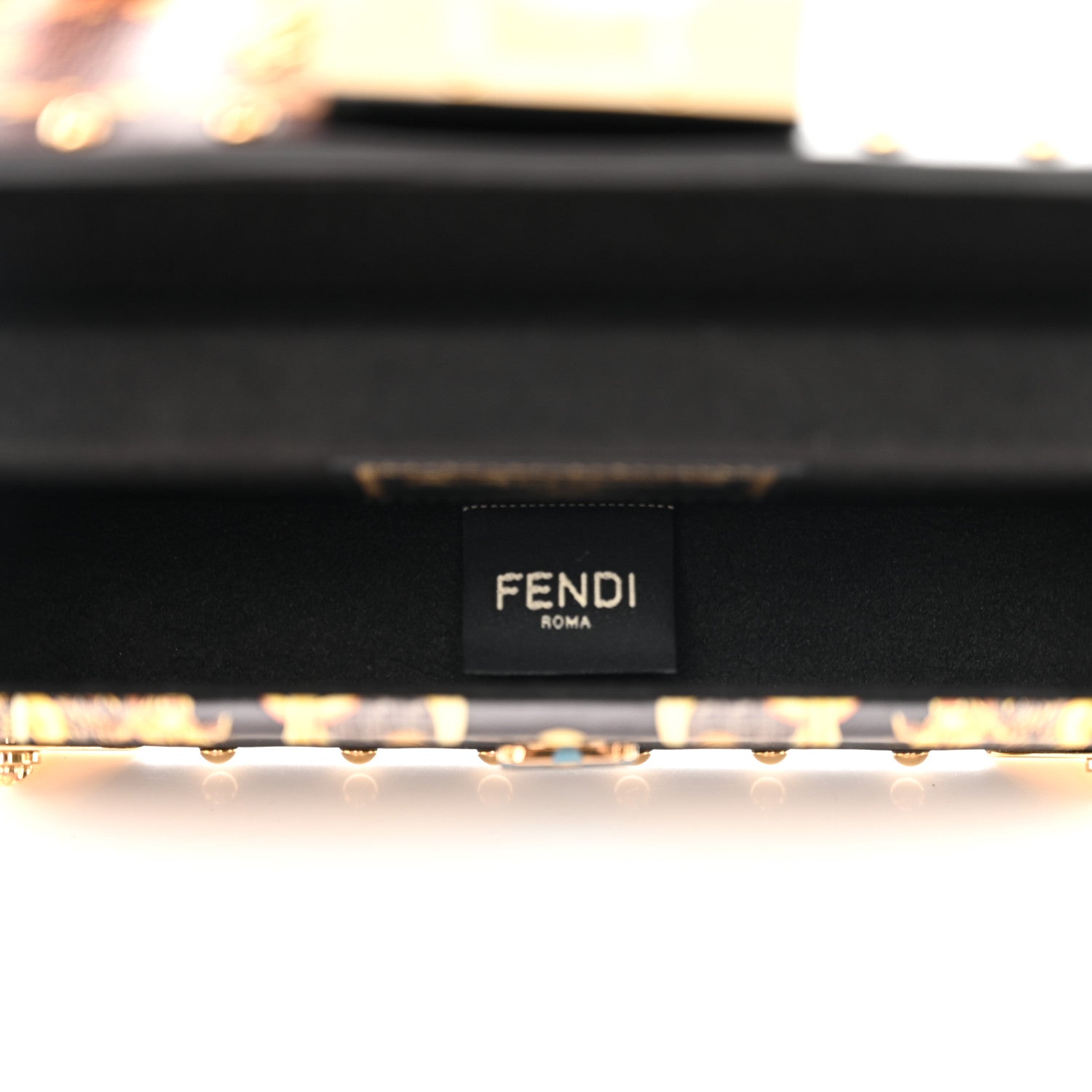 Fendi X VERSACE Vitello Cover Fendace Mini FF Baroque Brooch Studded Mini Baguette Trunk Black Gold 5 of 9