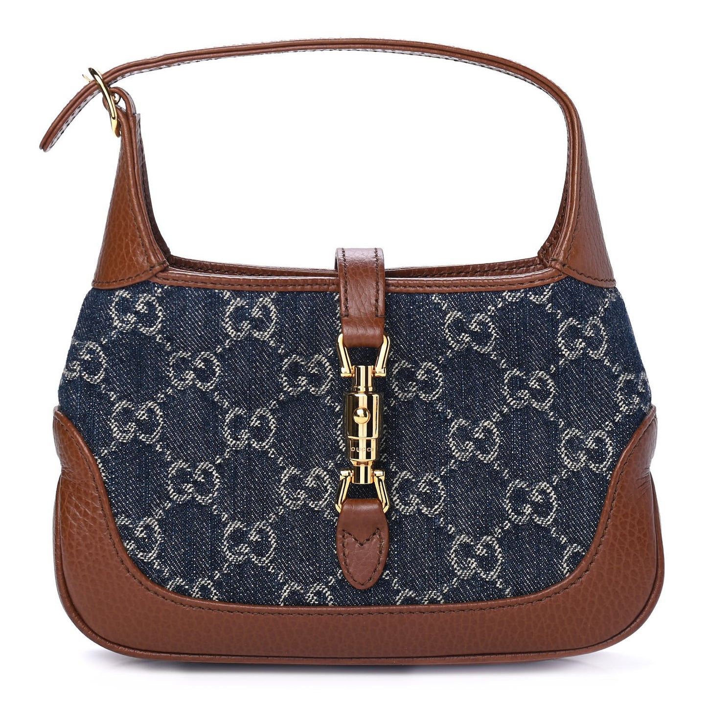 New Denim GG Monogram Calfskin Mini Jackie 1961 Hobo Blue Tea Cuir