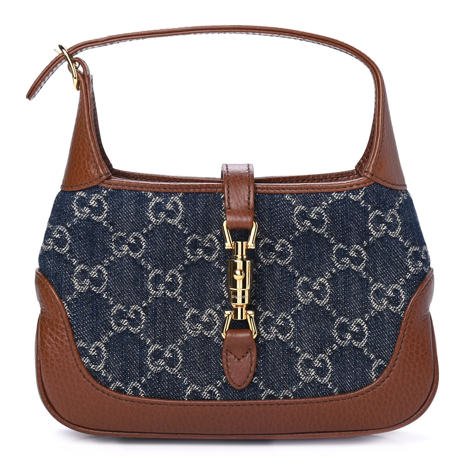 Gucci New Denim GG Monogram Calfskin Mini Jackie 1961 Hobo Blue Tea Cuir 1 of 4