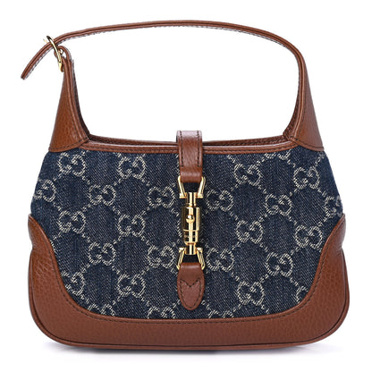 Gucci New Denim GG Monogram Calfskin Mini Jackie 1961 Hobo Blue Tea Cuir 1 of 4