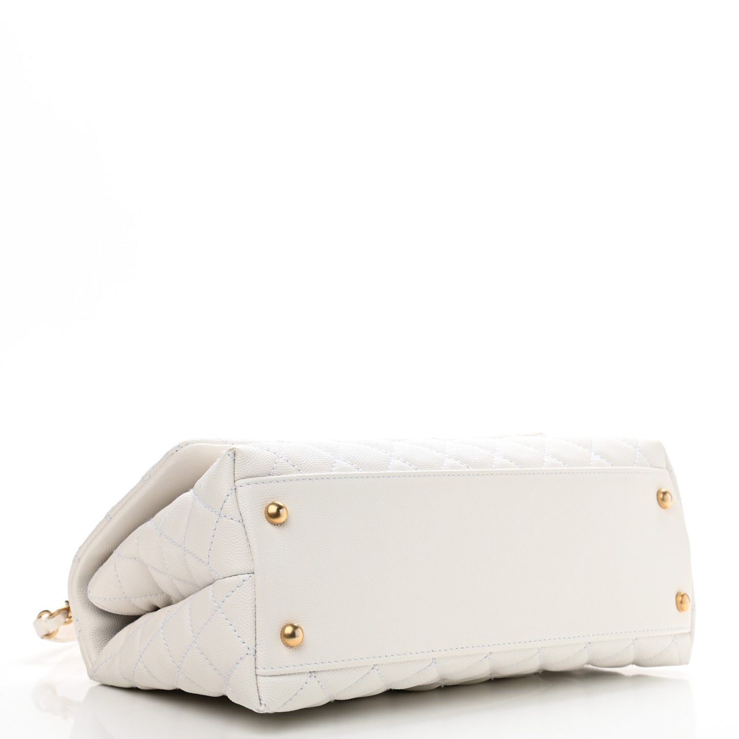 Caviar Lizard Quilted Small Coco Handle Flap White Beige
