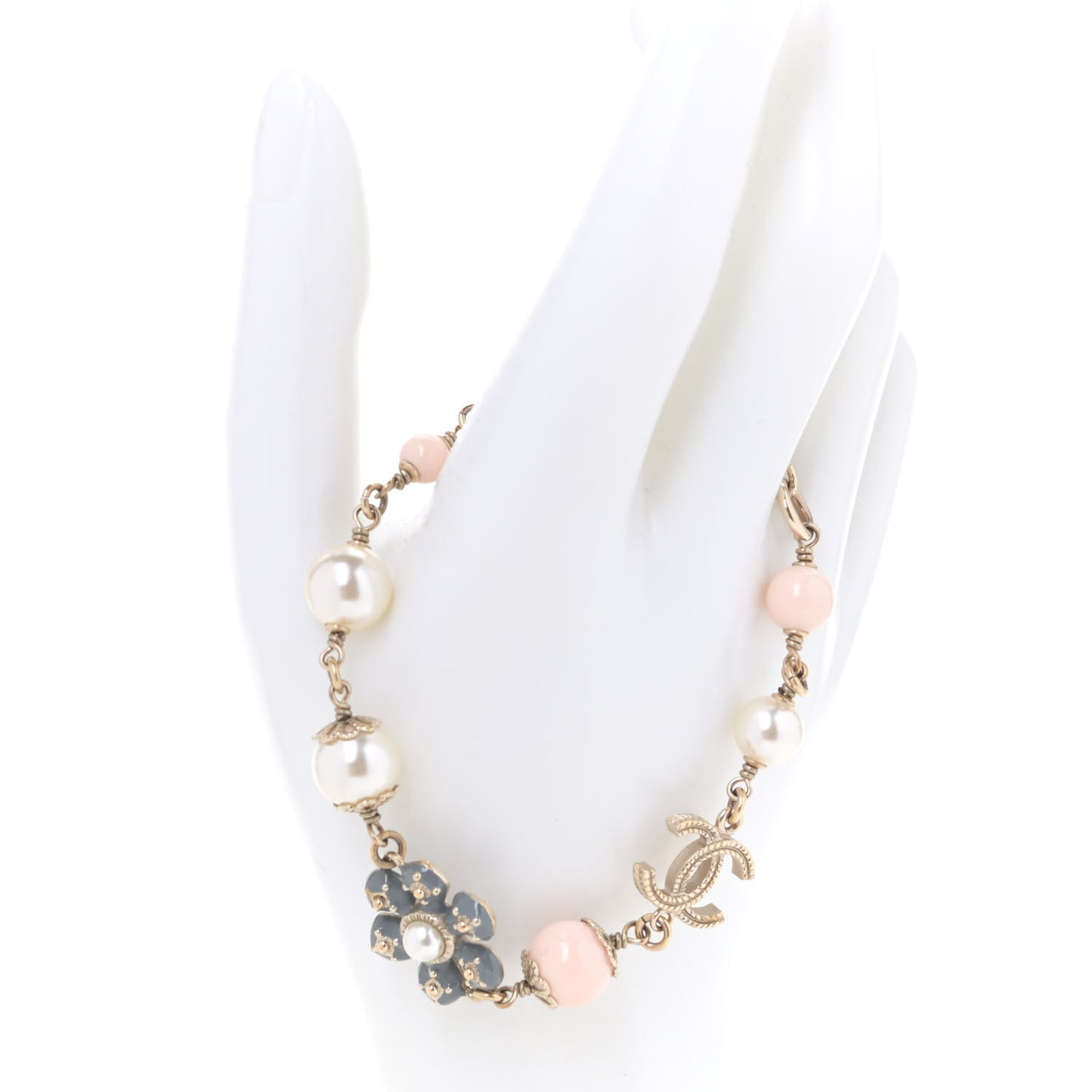 Enamel Pearl Beaded Camellia CC Bracelet Gold
