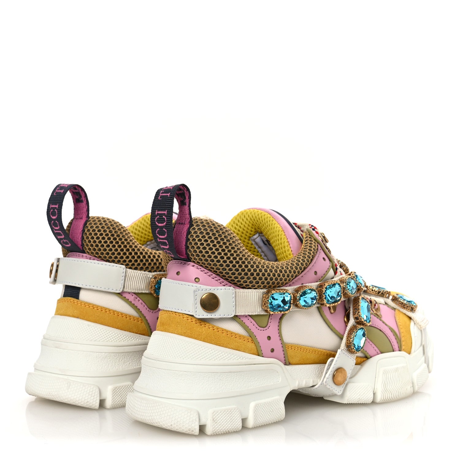 Gucci X SEGA Nylon Calfskin Suede Removable Crystals Flashtrek Sneakers 38.5 Great White Crop Soft Pink 5 of 11