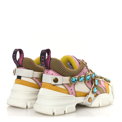 Gucci X SEGA Nylon Calfskin Suede Removable Crystals Flashtrek Sneakers 38.5 Great White Crop Soft Pink 5 of 11
