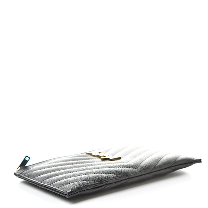 Saint Laurent Grain De Poudre Chevron Monogram Bill Pouch Black 4 of 8