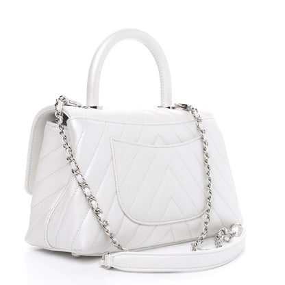 Chanel Iridescent Caviar Chevron Quilted Mini Coco Handle Flap White 4 of 12