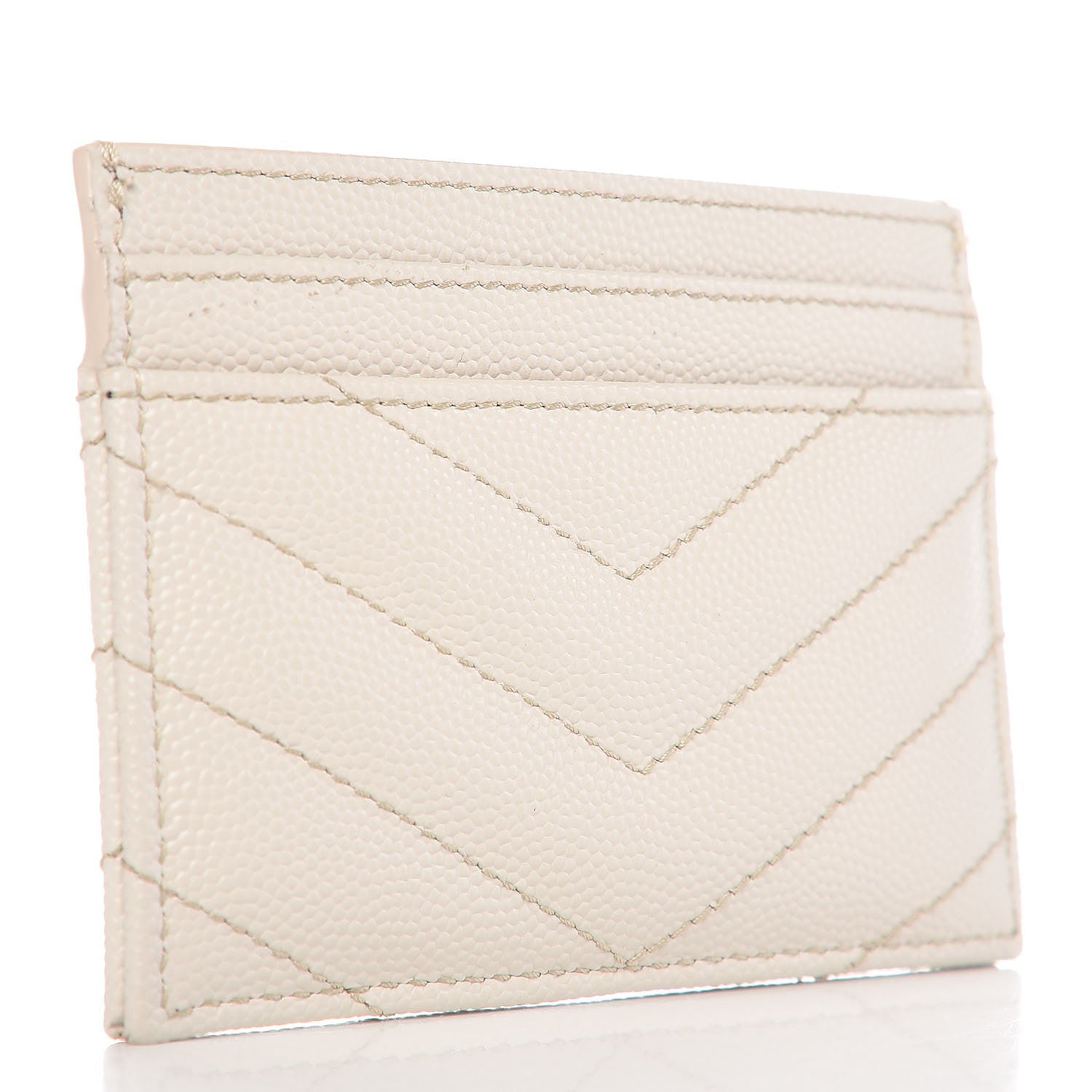 Saint Laurent Grain De Poudre Matelasse Chevron Card Case Icy White 3 of 8