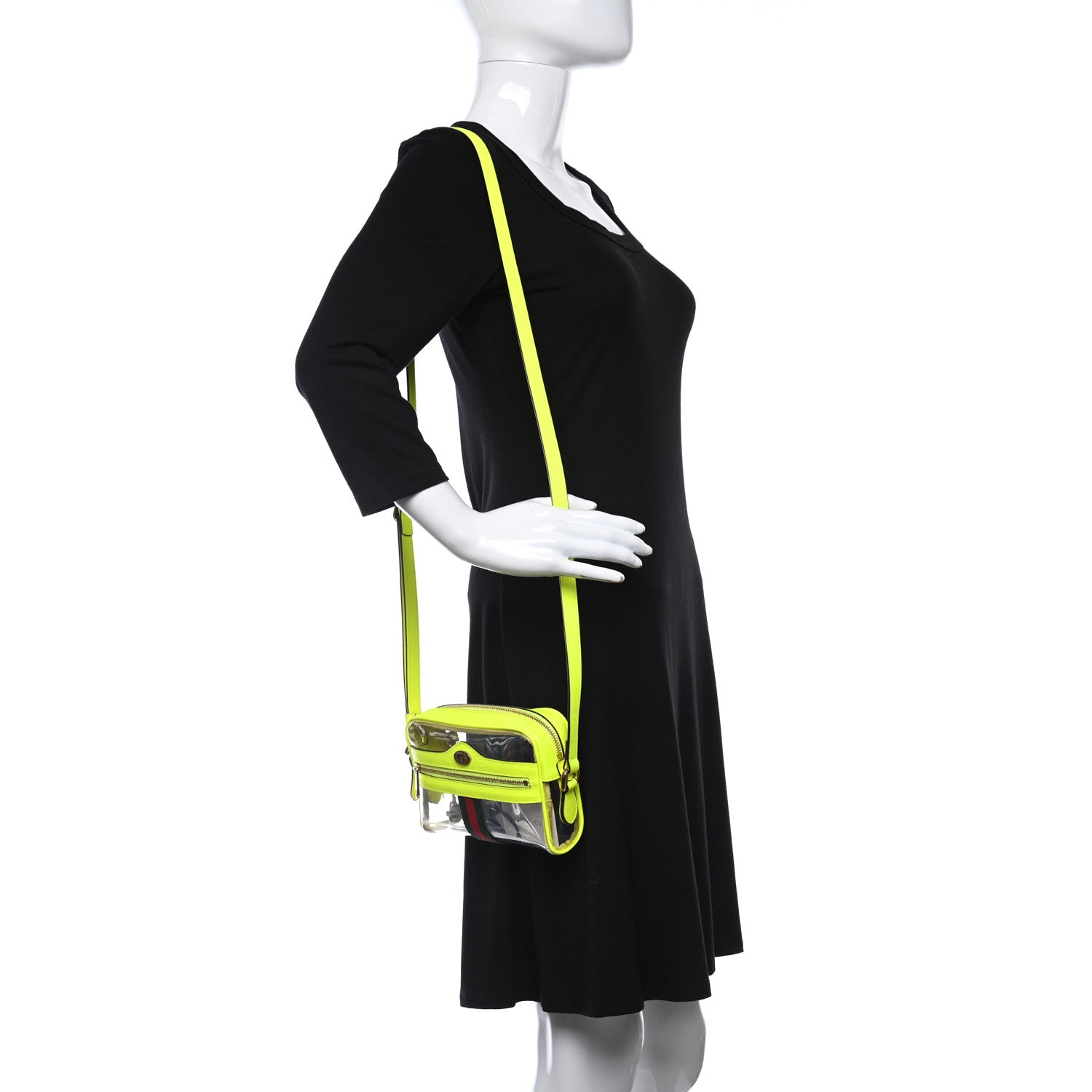 Gucci Vinyl Web Mini Ophidia Transparent Shoulder Bag Yellow Fluo 2 of 9