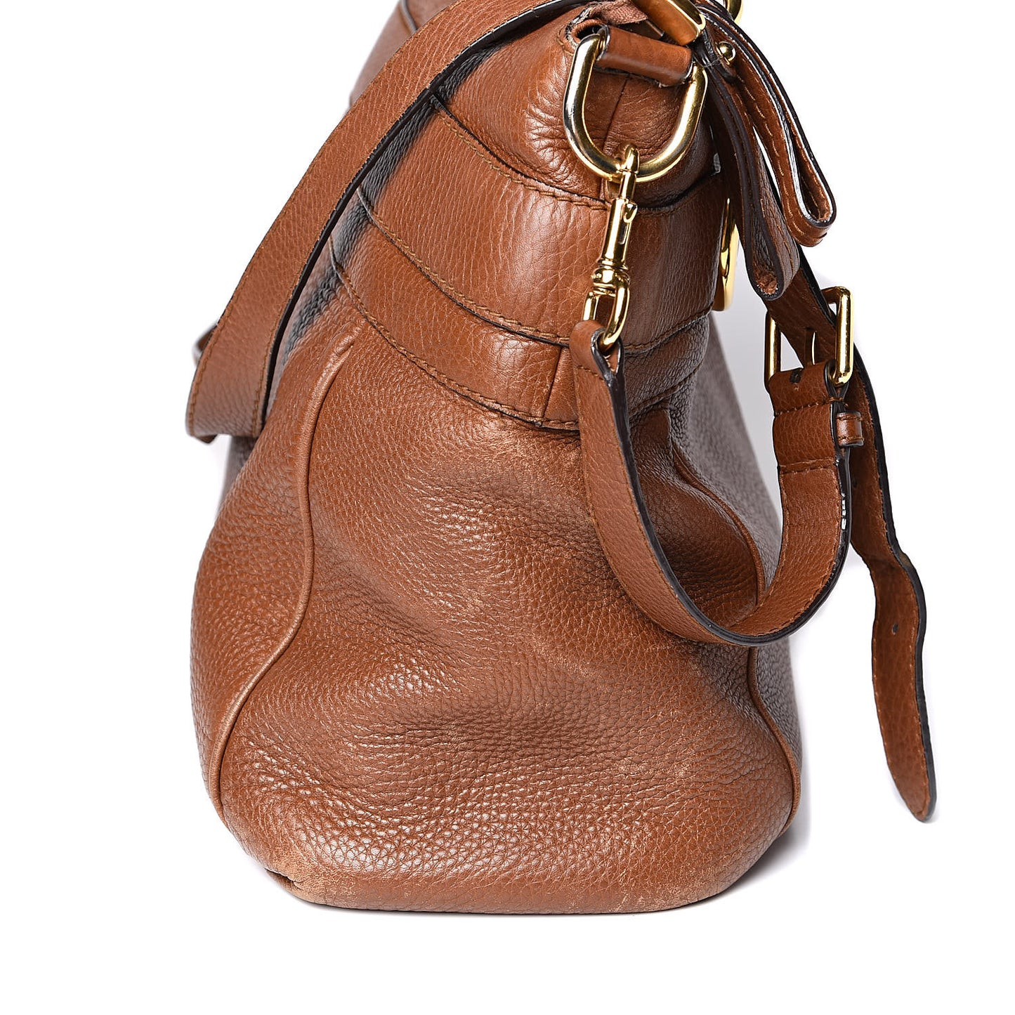 Pebbled Calfskin Ride Medium Top Handle Bag Brown