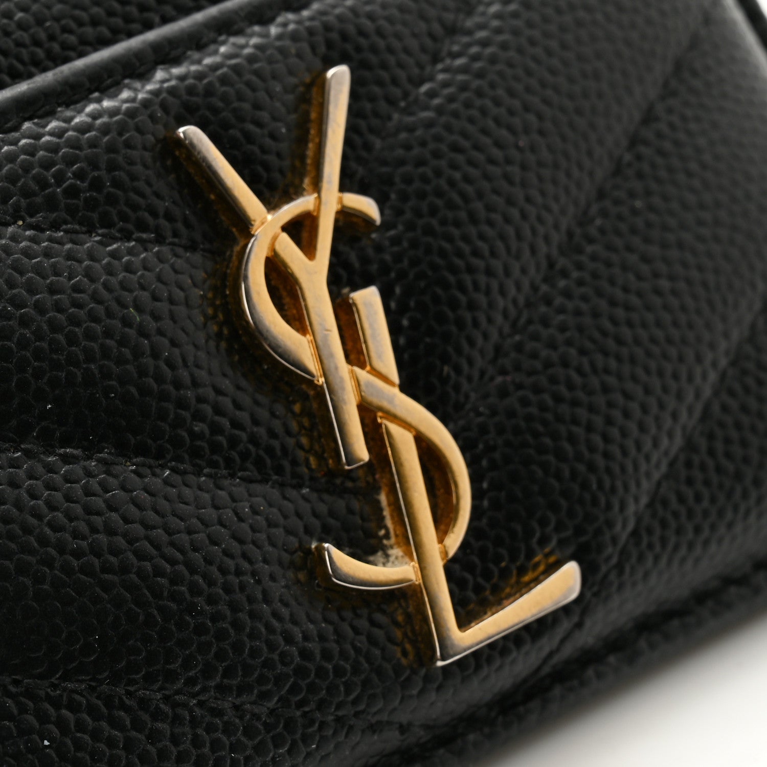 Saint Laurent Grain De Poudre Matelasse Chevron Monogram Credit Card Case Black 8 of 9