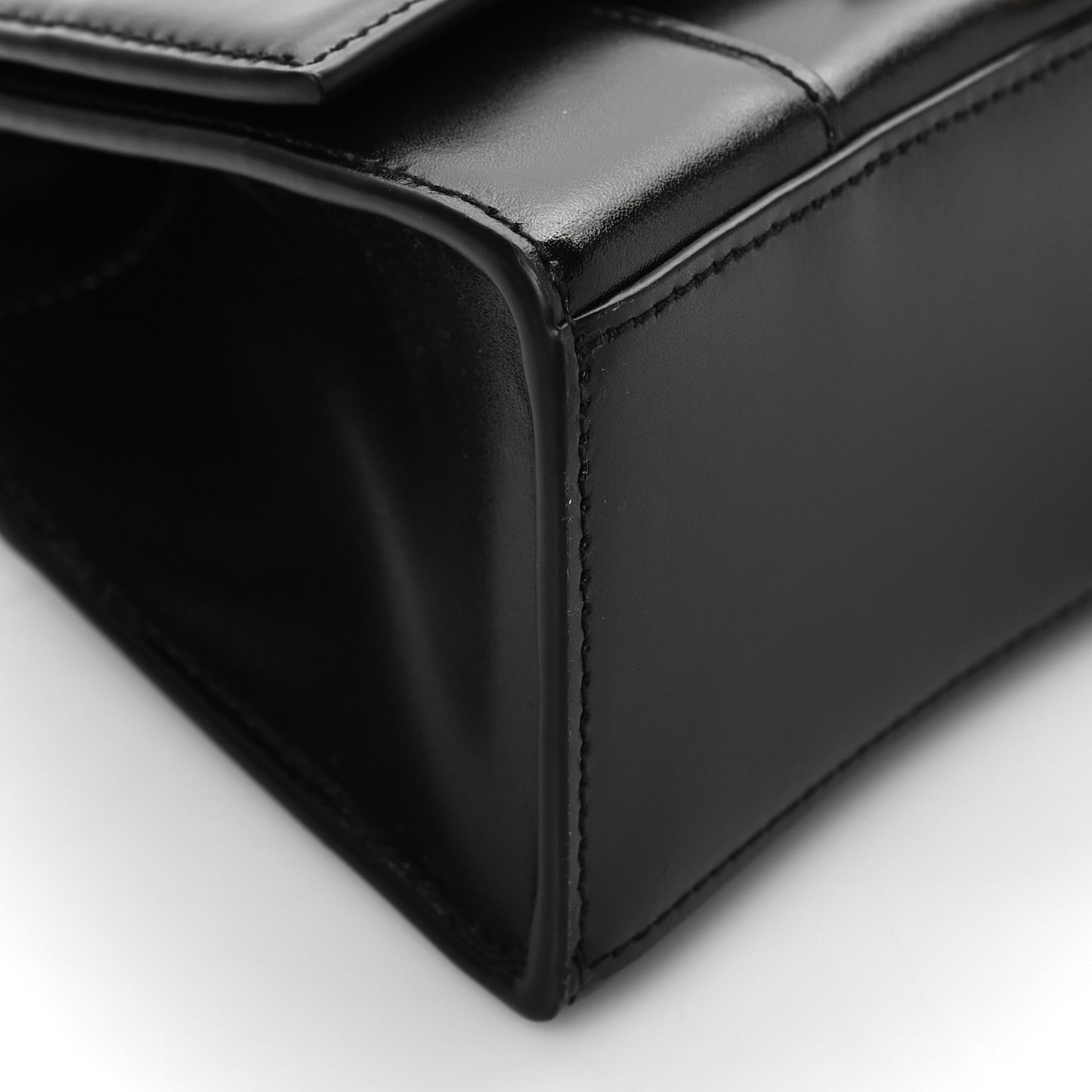 Shiny Box Calfskin Hourglass Top Handle Bag XS Black
