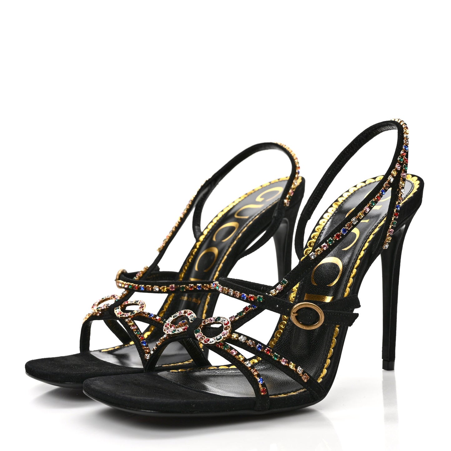 Kid Scamosciato Crystal Embellished Carmen High Heel Sandals 40 Black