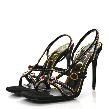Gucci Kid Scamosciato Crystal Embellished Carmen High Heel Sandals 40 Black 3 of 8