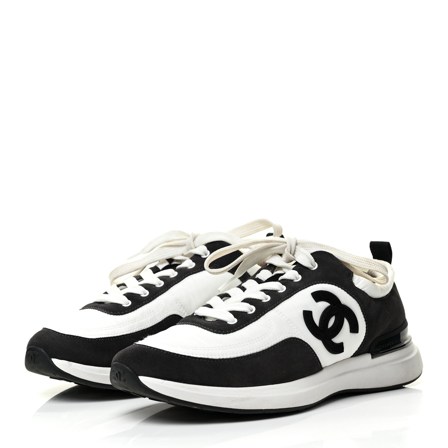 Nylon Suede Calfskin CC Sneakers 39.5 White Dark Grey