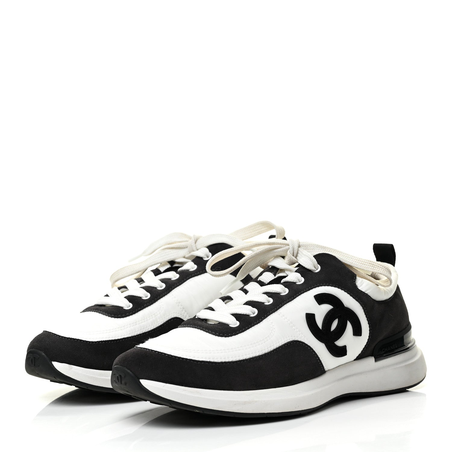 Chanel Nylon Suede Calfskin CC Sneakers 39.5 White Dark Grey 3 of 13