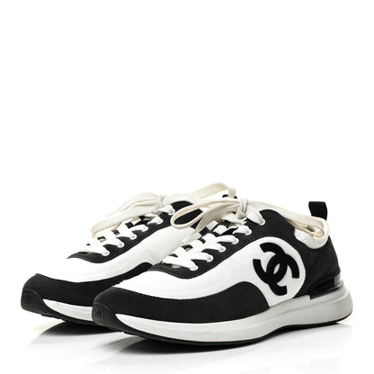 Chanel Nylon Suede Calfskin CC Sneakers 39.5 White Dark Grey 3 of 13