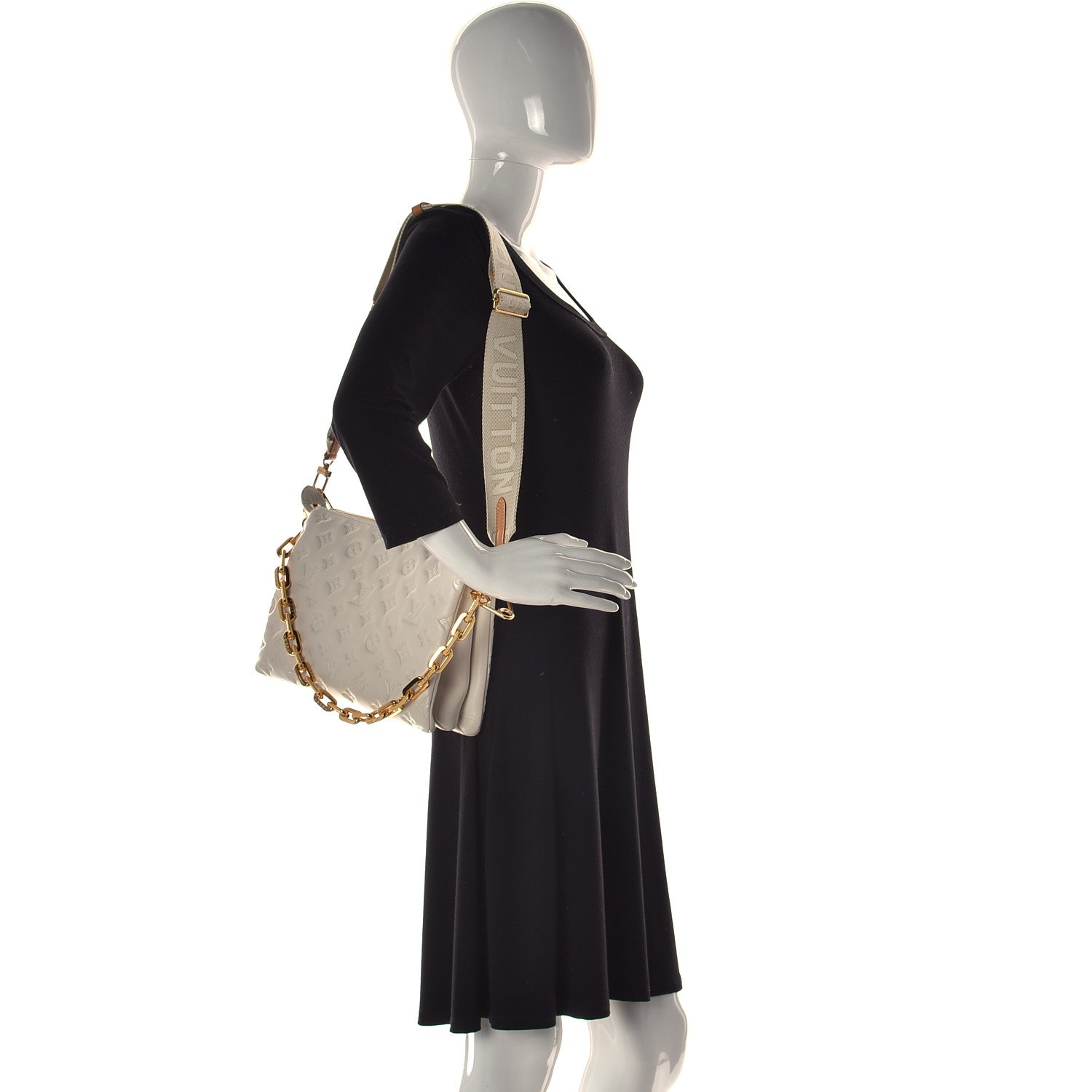 Louis Vuitton Lambskin Embossed Monogram Coussin PM Beige Cream 2 of 10