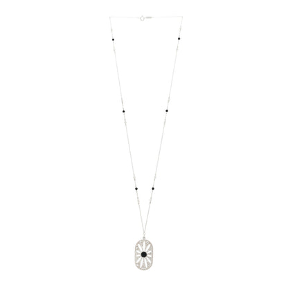 Tiffany Sterling Silver Black Onyx Pearl Ziegfeld Daisy Pendant Necklace 2 of 6