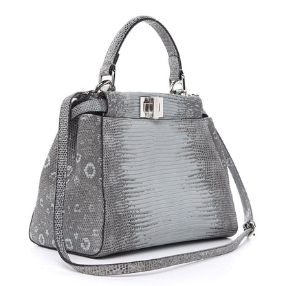 Fendi Lizard Togo Shiny Nappa Mini Peekaboo Iconic Satchel Pale Blue 3 of 11