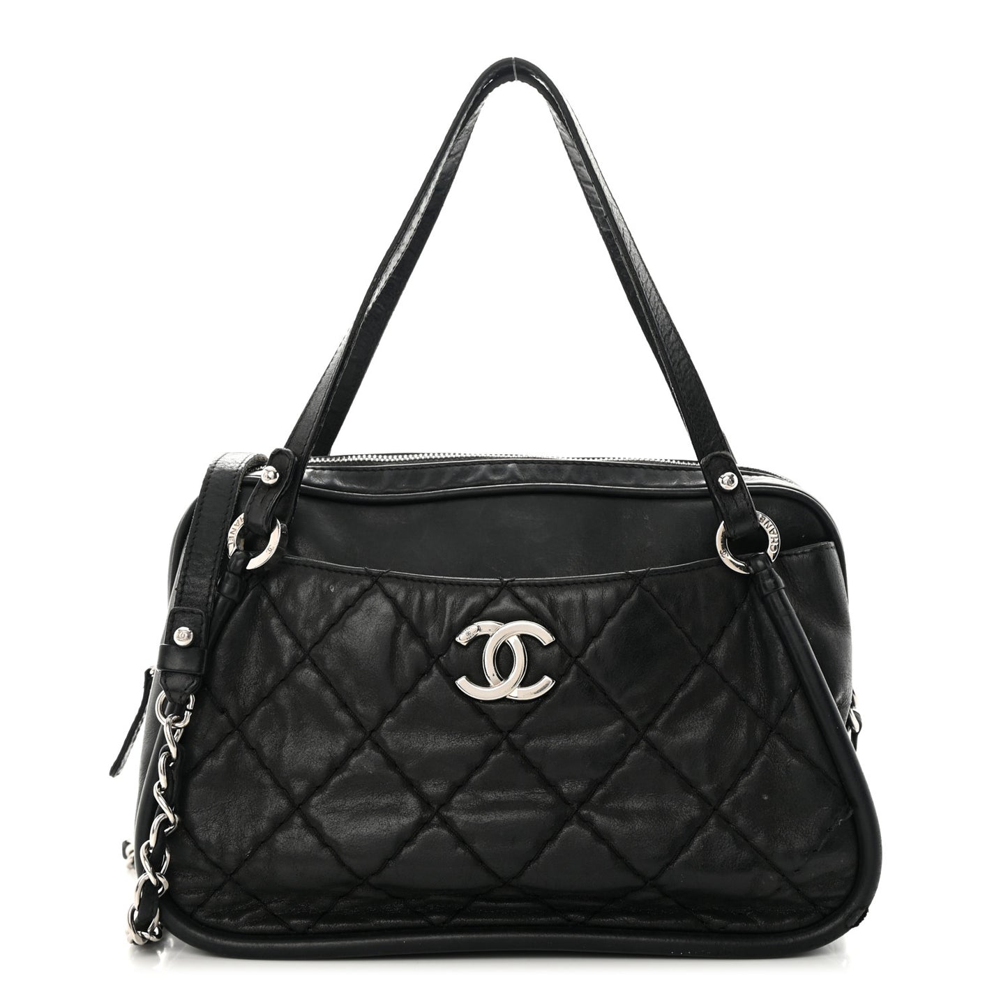 Iridescent Calfskin Quilted Relax CC Camera Case Black
