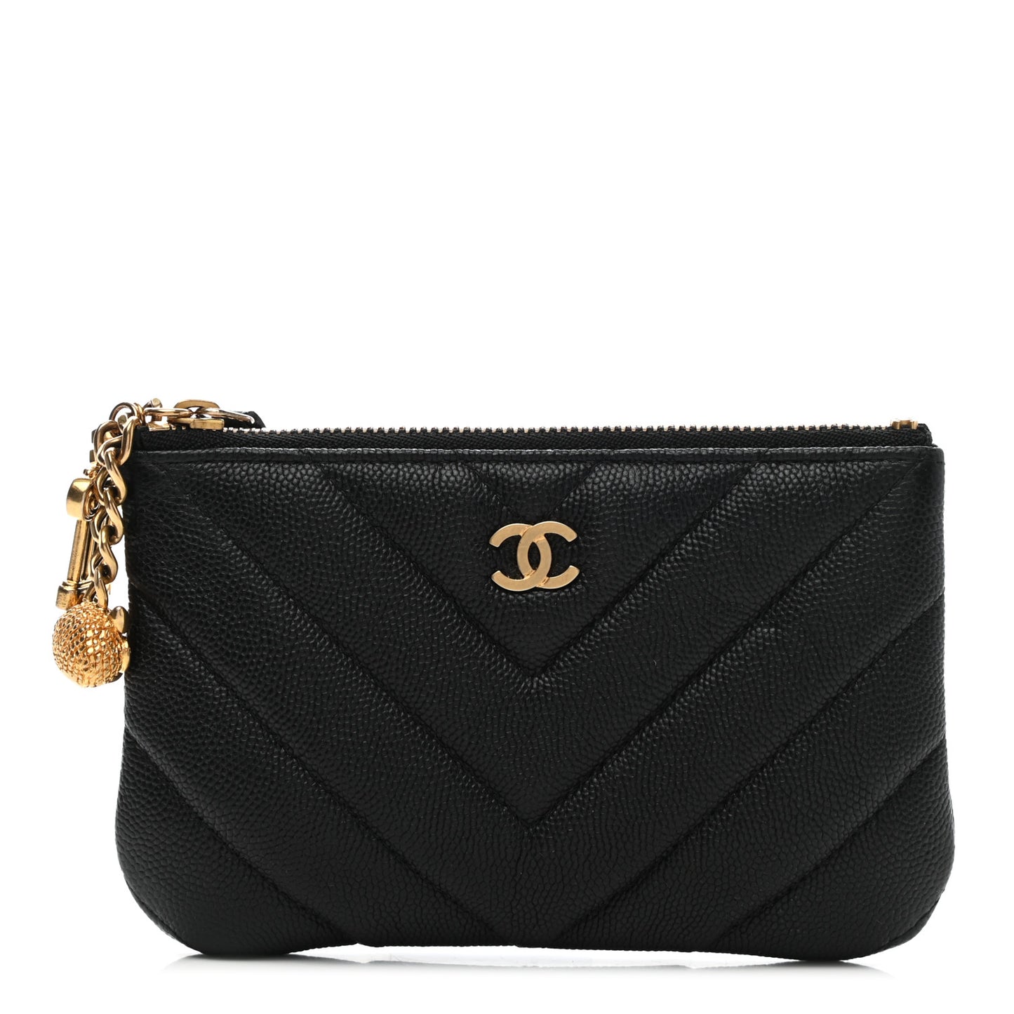 Caviar Chevron Quilted Small Ancient Greek Charms Cosmetic Case Black