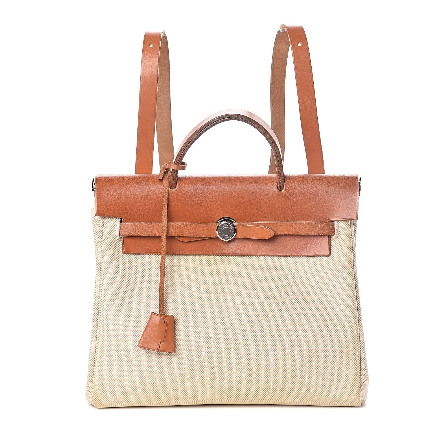 Hermes Toile Vache Calfskin Herbag 30 PM Backpack Natural 1 of 13