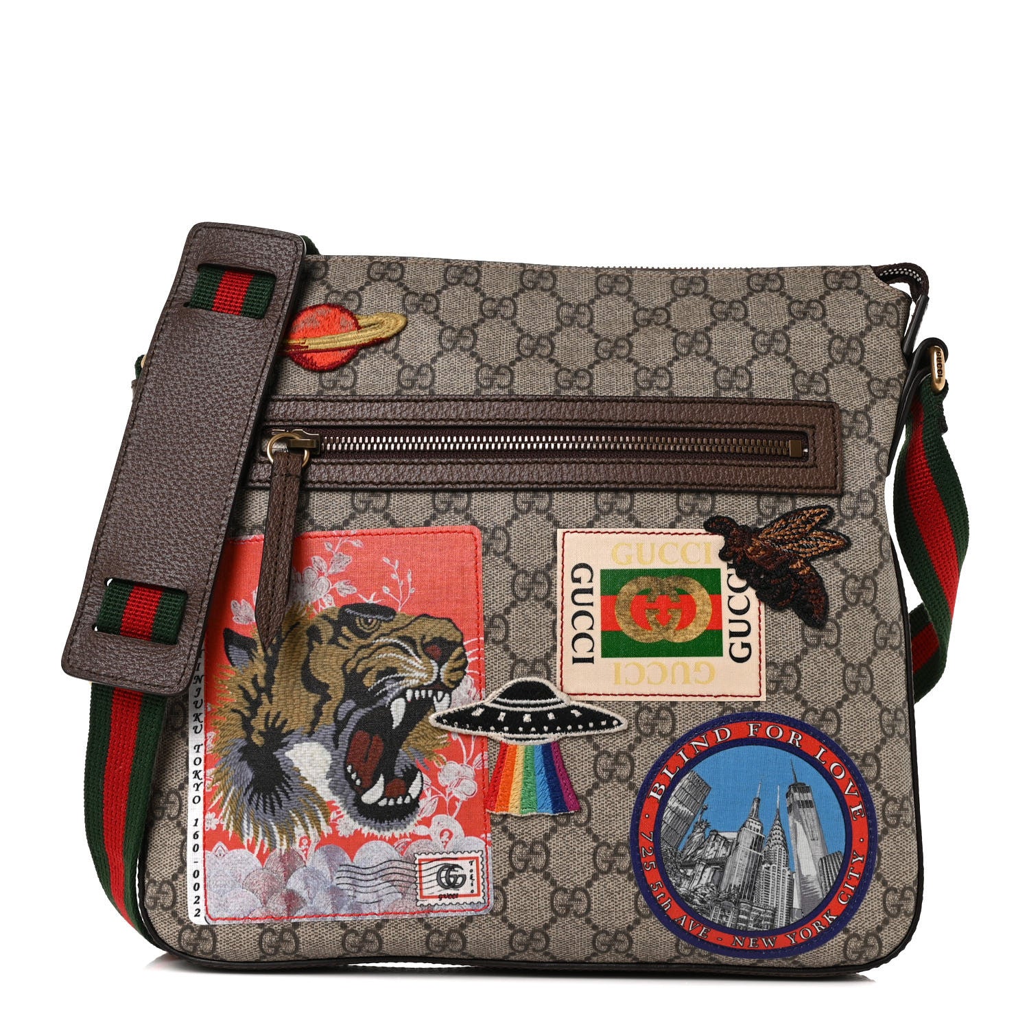 Gucci Soft GG Supreme Monogram Courrier Web Medium Flat Messenger Bag Beige New Acero Multicolor 1 of 9