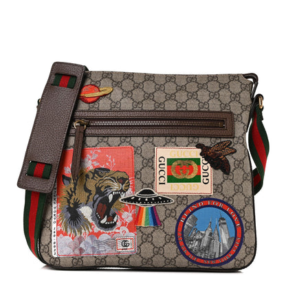 Gucci Soft GG Supreme Monogram Courrier Web Medium Flat Messenger Bag Beige New Acero Multicolor 1 of 9