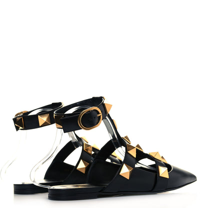 Valentino Garavani Calfskin Roman Stud Ankle Strap Flat Mules 39.5 Black 4 of 8