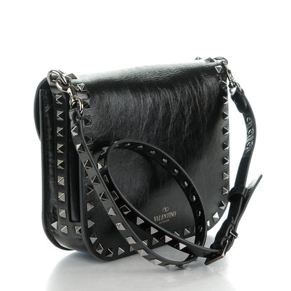 Valentino Garavani Craquele Calfskin Rockstud Shoulder Flap Messenger Bag Black 3 of 7
