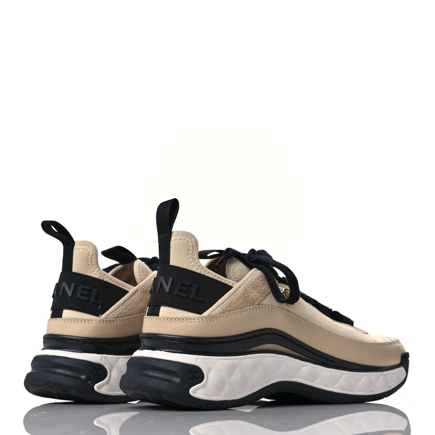 Chanel Velvet Calfskin Mixed Fibers CC Sneakers 36.5 Ivory Black 4 of 8