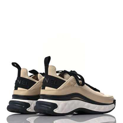Chanel Velvet Calfskin Mixed Fibers CC Sneakers 36.5 Ivory Black 4 of 8
