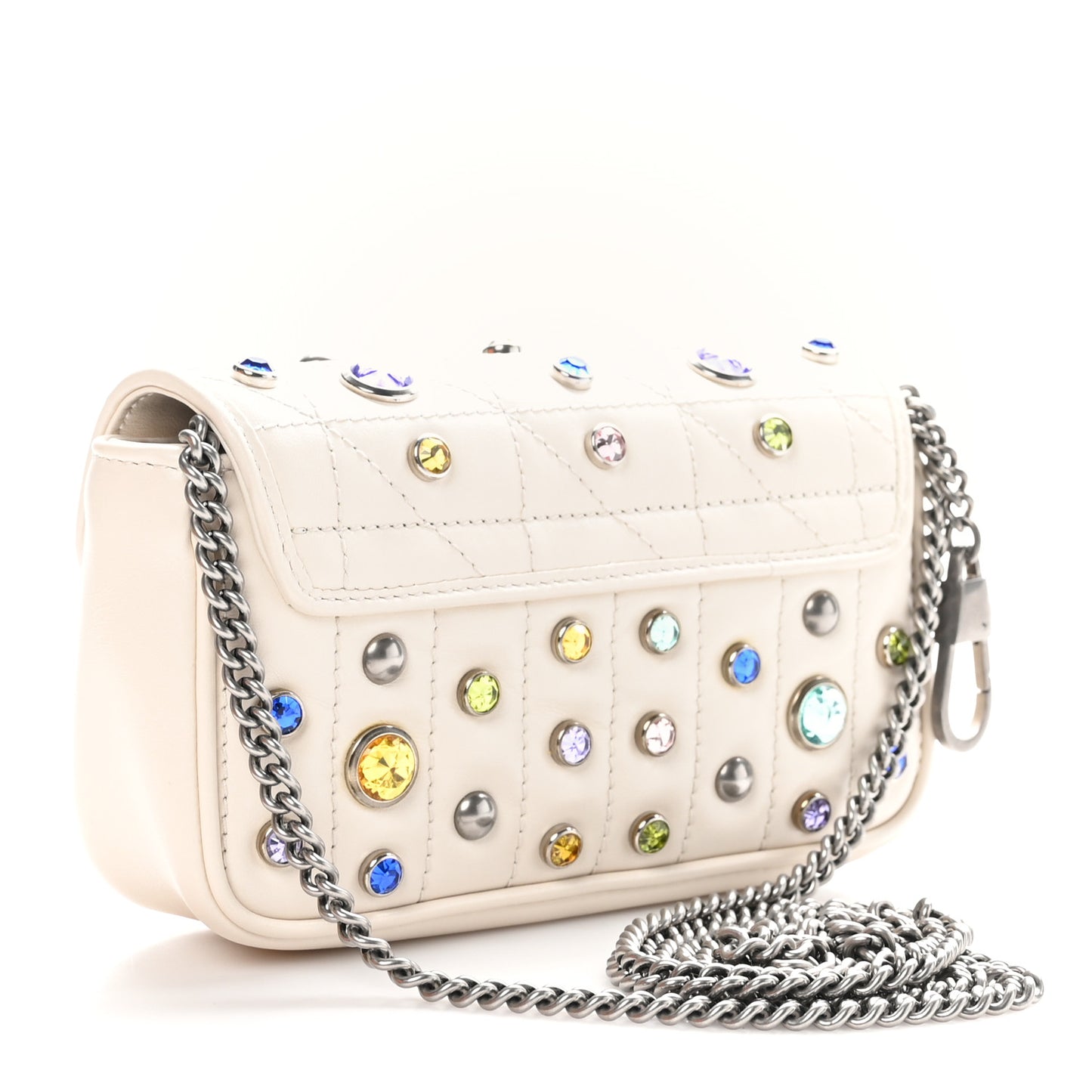 Calfskin Crystal Matelasse Aria Super Mini GG Marmont Shoulder Bag Mystic White Multicolor