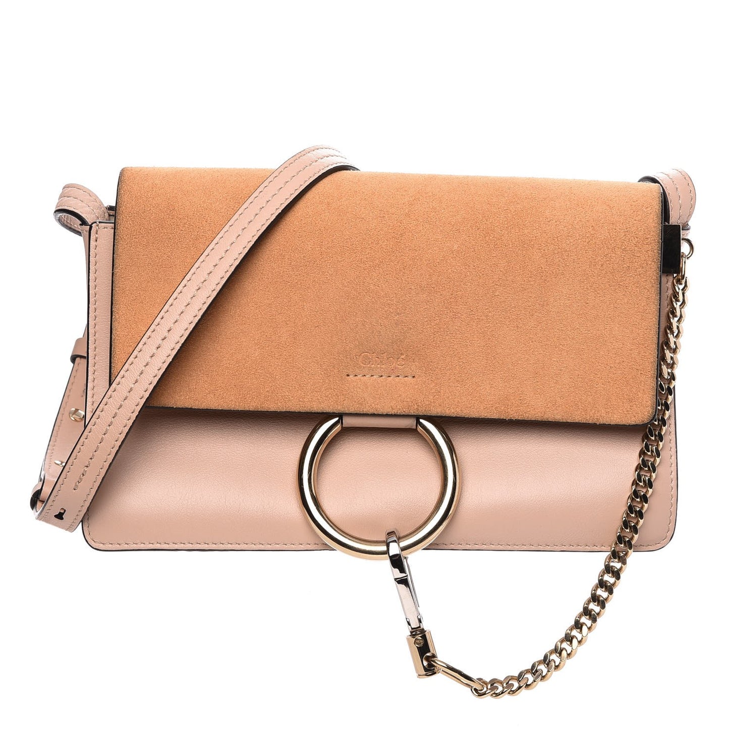 Suede Calfskin Small Faye Shoulder Bag Cement Pink