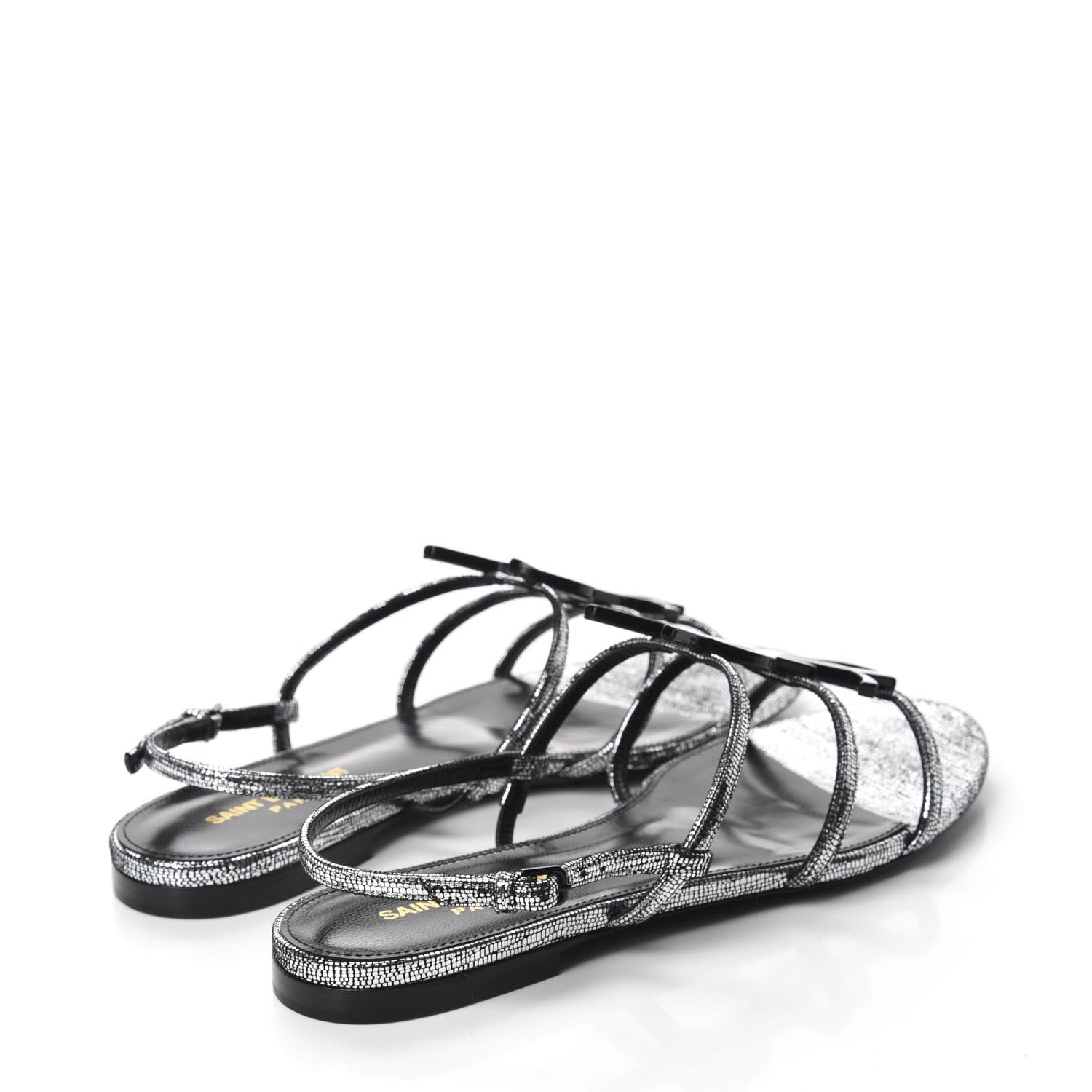 Saint Laurent Calfskin Cassandra Monogram Sandals 38.5 Argento 4 of 9
