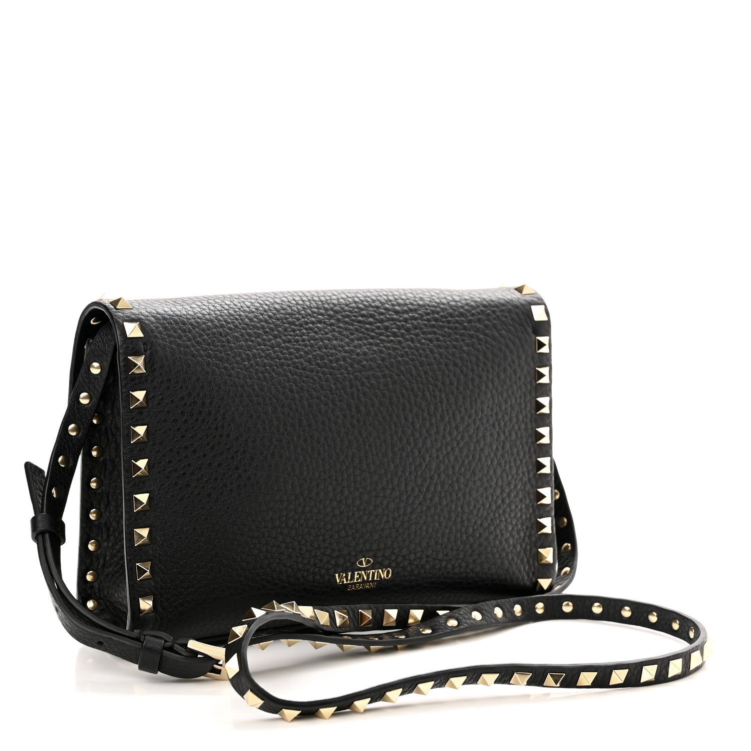 Valentino Garavani Pebbled Calfskin Medium Rockstud Flip Lock Crossbody Bag Black 3 of 9
