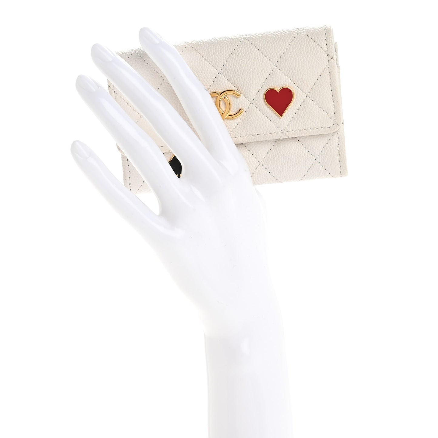 Caviar Quilted Enamel Coco Casino Flap Card Holder Wallet White