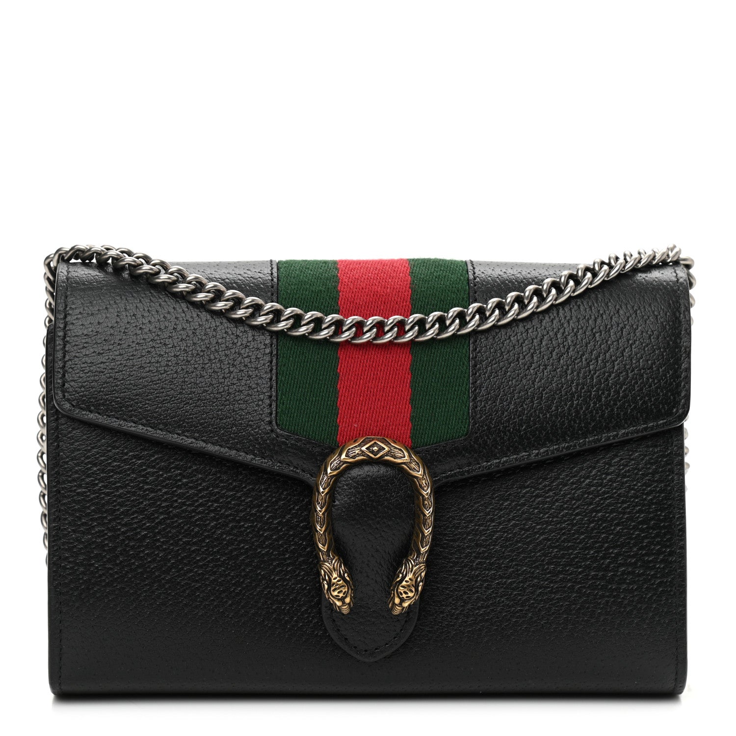 Gucci Calfskin Web Mini Dionysus Chain Wallet Black 1 of 10