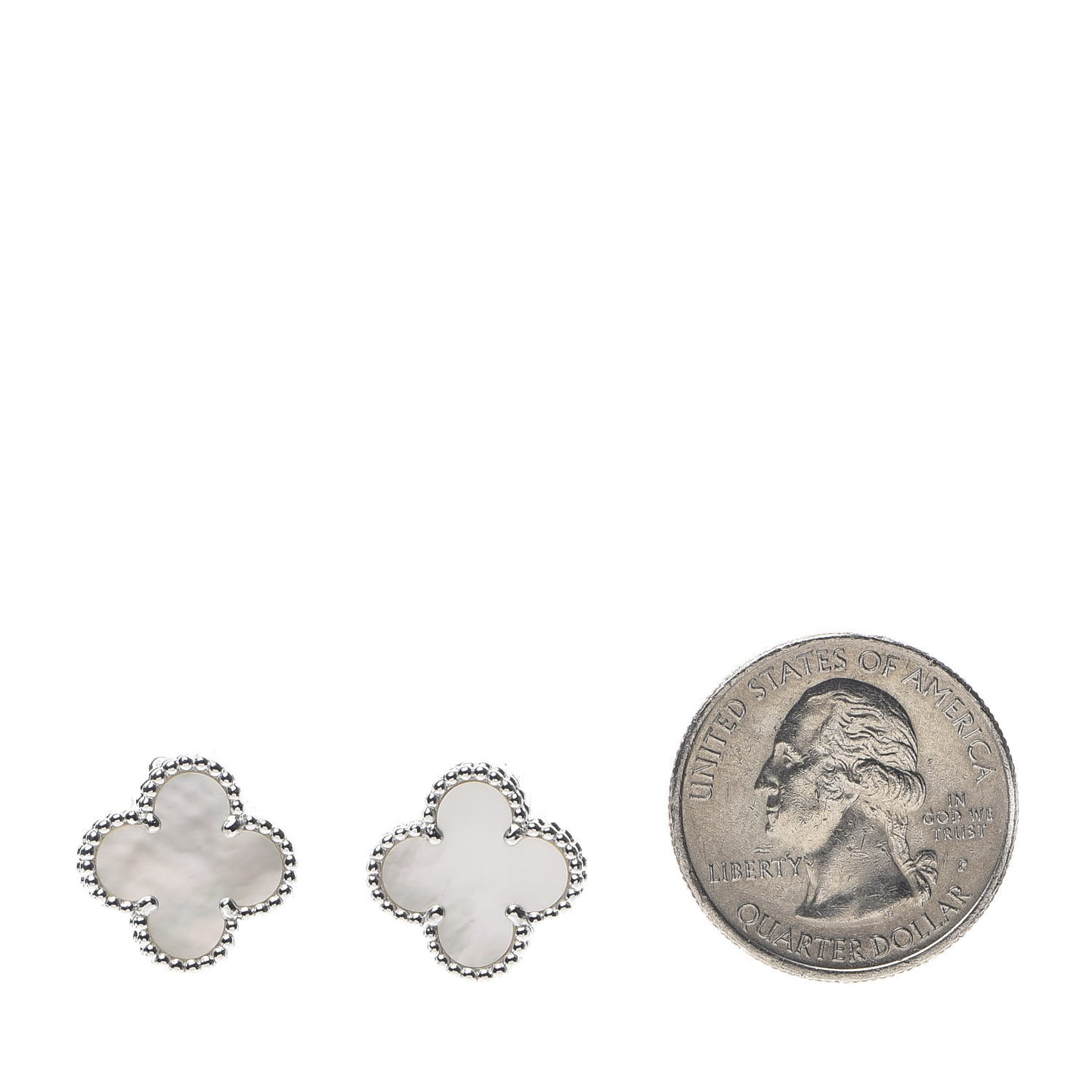 18K White Gold Mother of Pearl Vintage Alhambra Earrings