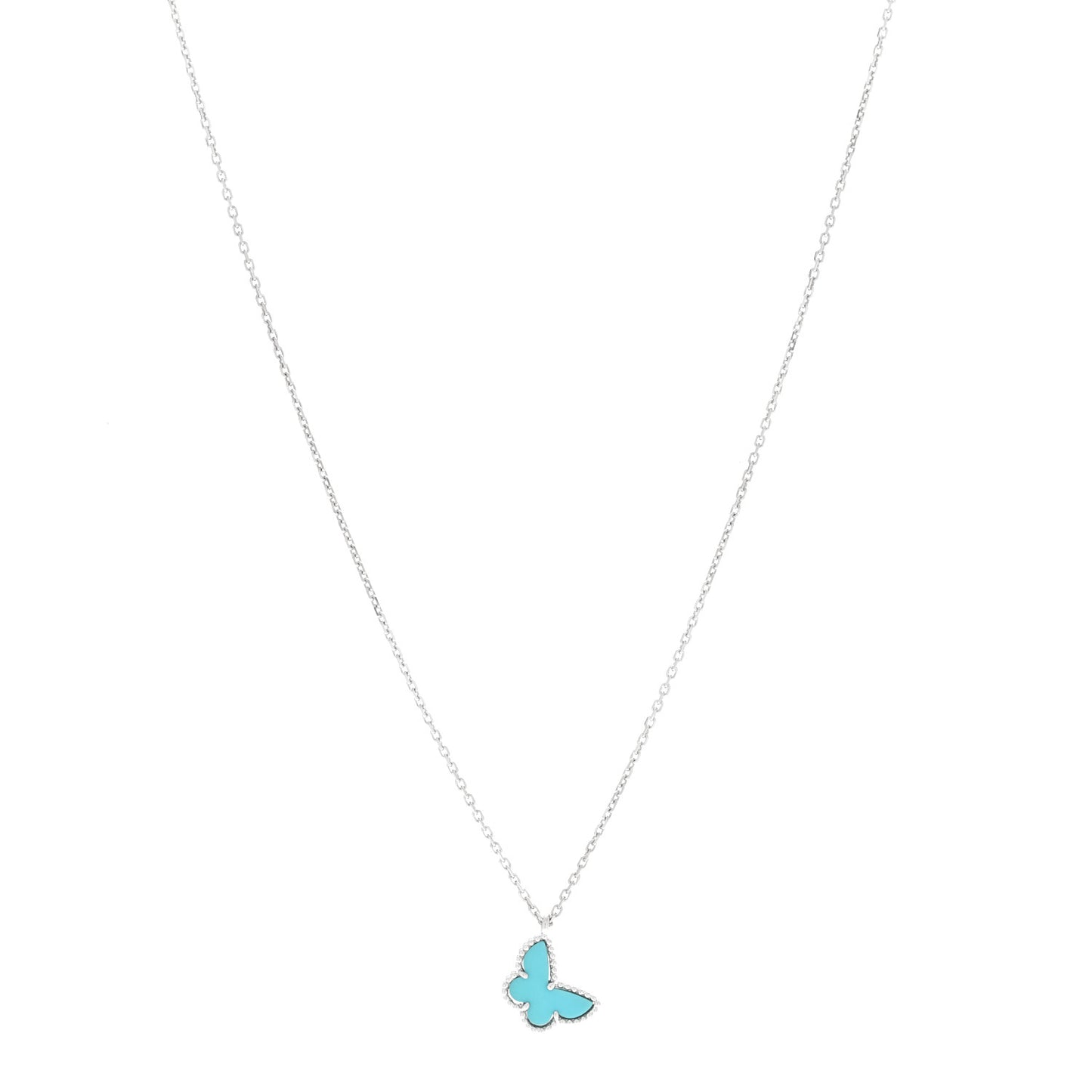 18K White Gold Turquoise Sweet Alhambra Butterfly Pendant Necklace