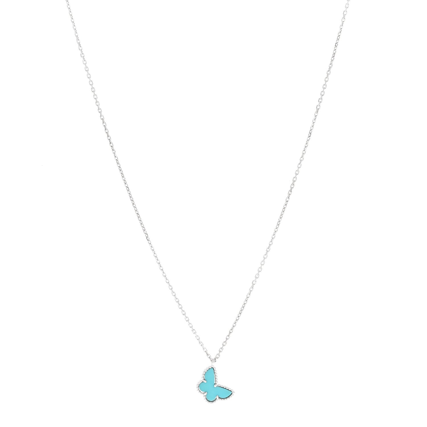 Van Cleef & Arpels 18K White Gold Turquoise Sweet Alhambra Butterfly Pendant Necklace 1 of 5