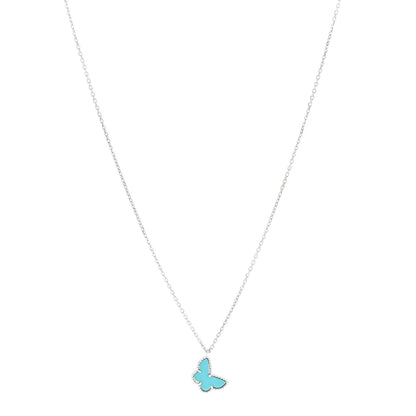 Van Cleef & Arpels 18K White Gold Turquoise Sweet Alhambra Butterfly Pendant Necklace 1 of 5