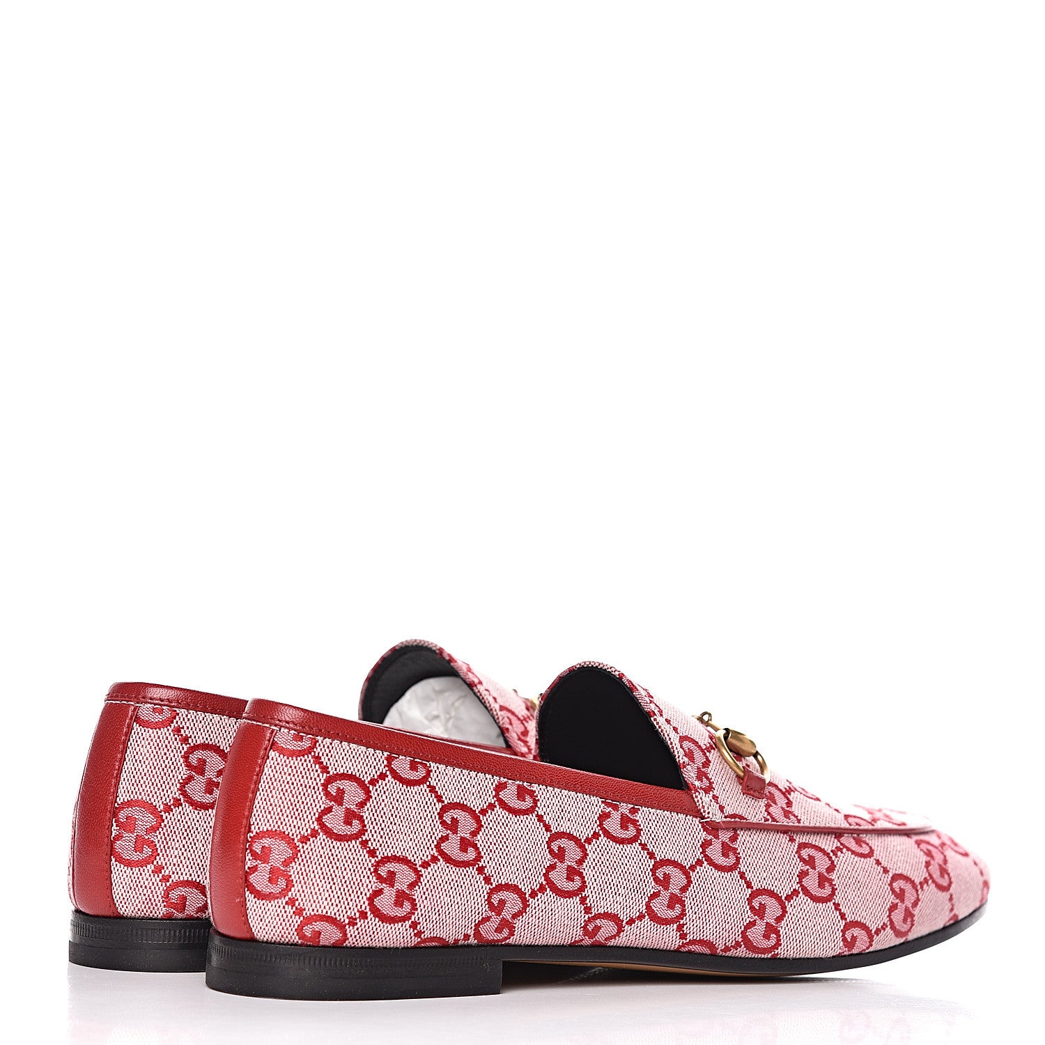 Gucci Canvas GG Monogram Horsebit Womens Jordaan Loafers 38.5 Gardenia Hibiscus Red 4 of 9