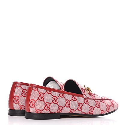 Gucci Canvas GG Monogram Horsebit Womens Jordaan Loafers 38.5 Gardenia Hibiscus Red 4 of 9