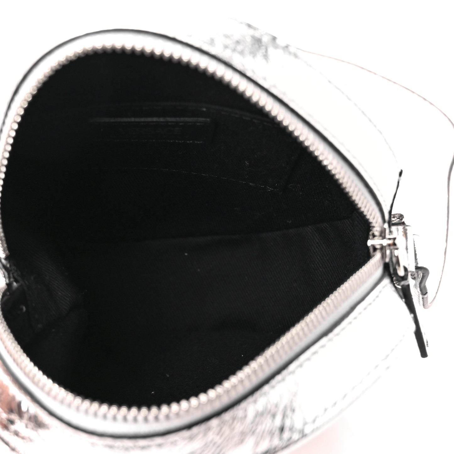 Metallic Crackled Lambskin La Medusa Disco Round Crossbody Silver