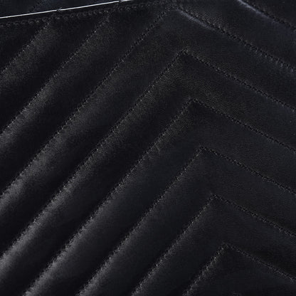 Saint Laurent Smooth Calfskin Matelasse Chevron Large Monogram Satchel Black 9 of 11