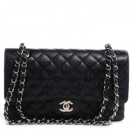 Caviar Quilted Medium Double Flap Black