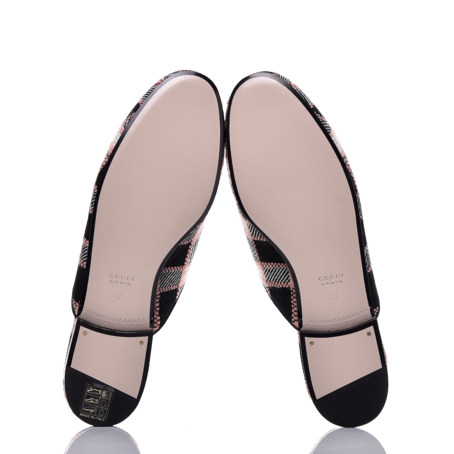 Tweed Calfskin Damier Womens Princetown Slippers 37 Black Pink Multicolor