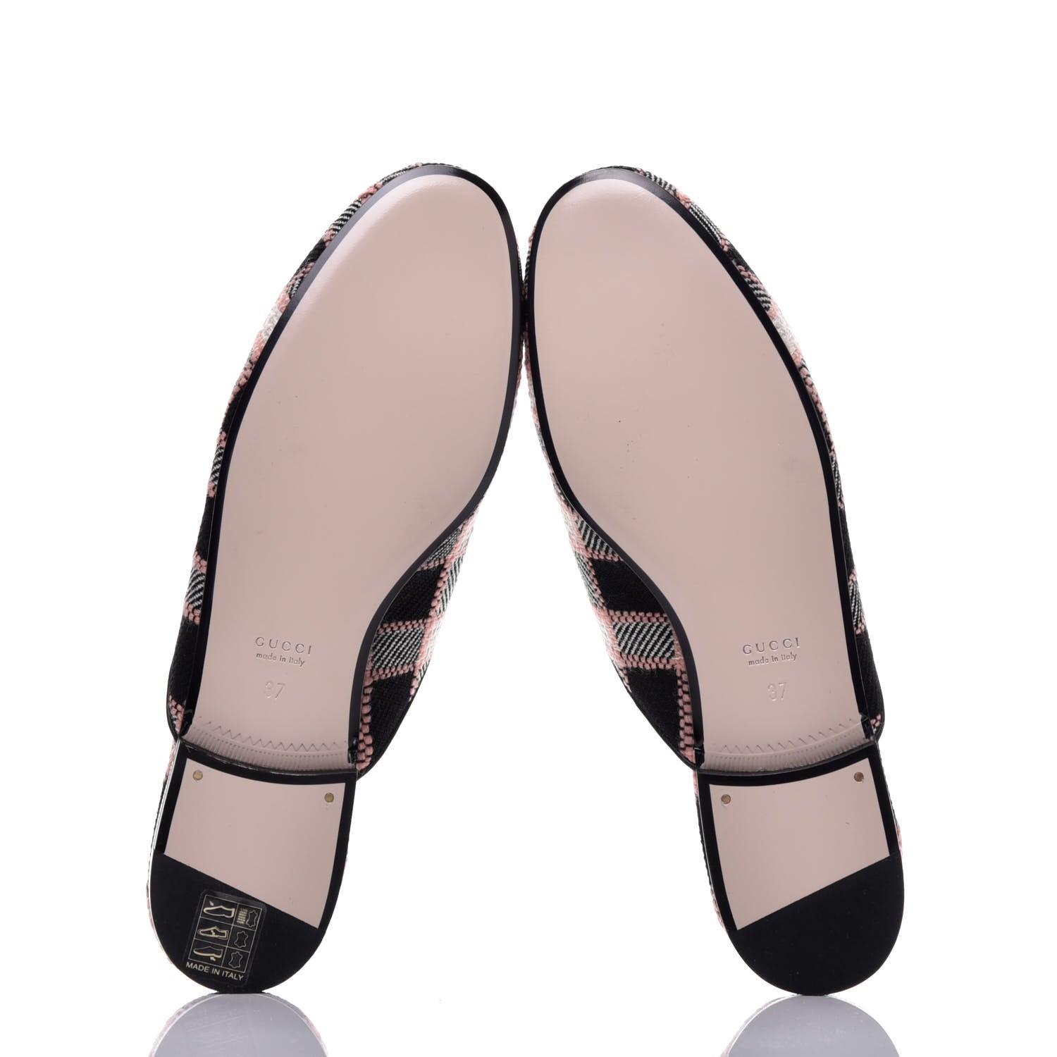 Gucci Tweed Calfskin Damier Womens Princetown Slippers 37 Black Pink Multicolor 5 of 8