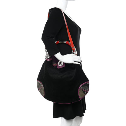 Gucci Suede Large Indy Top Handle Hobo Black Purple Red 2 of 10